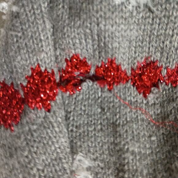 Christmas Sweater Women's L 3D Santas Sequins Faux Fur High-Low Oversized Tunic - Picture 12 of 12